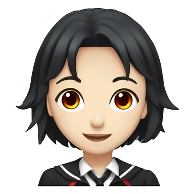 anime girl, short black hair, red eyed, one eyepatch, black school uniform sticker