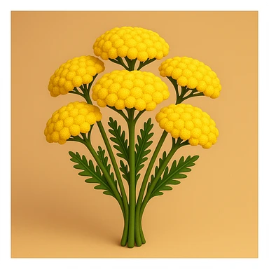 3D iOS emoji style cartoon voluminous yellow yarrow flower bouquet, no anthropomorphic features, natural volume and color sticker