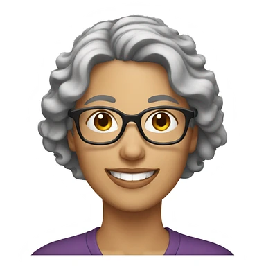 smiling woman with short wavy grey hair and glasses sticker