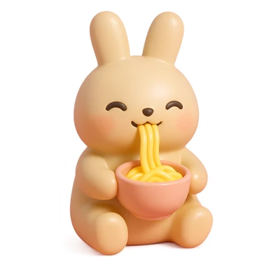beige bunny happily slurping noodles in vinyl figure style sticker