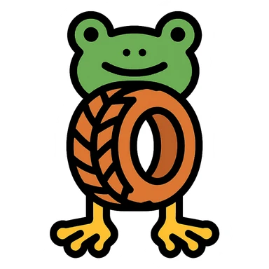 icon of a tire with a pair of legs and a frog's head, clean and simple design sticker