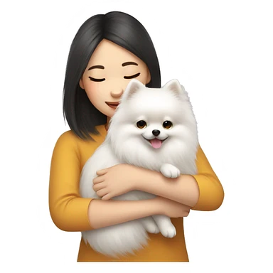 Chinese girl hug white Pomeranian sticker