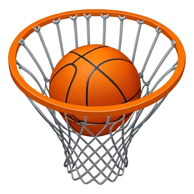 Top-down view of basketball pushing through center of net, iOS emoji style sticker