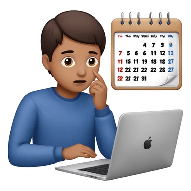 weekly calendar next to person confused adjusting it with laptop sticker