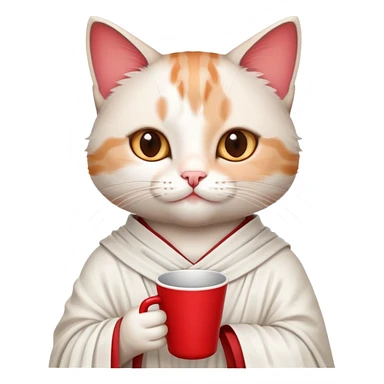 cat wearing a toga, holding a drink, classic college party look sticker