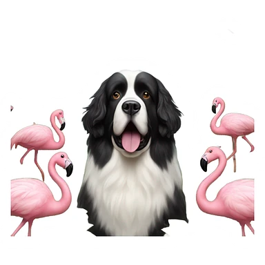 Landseer Newfoundland flying in the sky with flamingos sticker