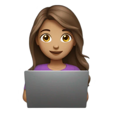 girl with long brown hair with a laptop in her hands sticker