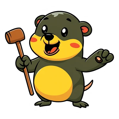 person whacking a mole with a mallet, both with funny expressions sticker