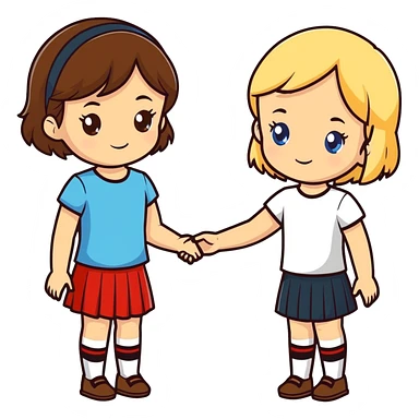 Chica española con el pelo castaño y los ojos marrones conociendo a una chica alemana rubia con los ojos azules sticker