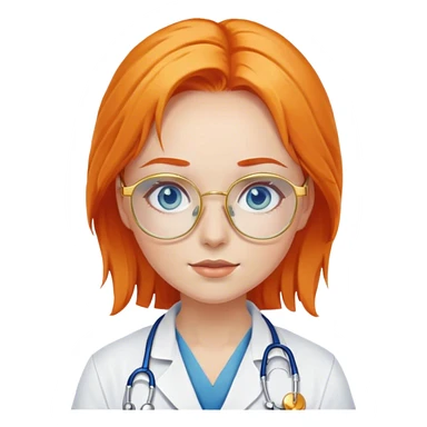 Girl doctor orange hair blue eyes in gold glasses  sticker
