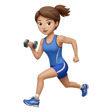 one women running and lifting weights. brown hair, light skin, hazel eyes. sticker