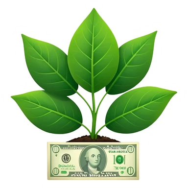 Green leafy plant with leaf shaped like dollar bills clearly labeled as financial growth from automation sticker