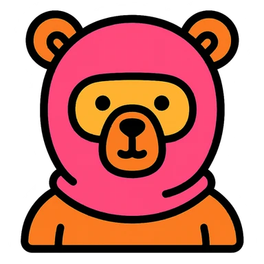 bear wearing a pink balaclava, color outline icon sticker