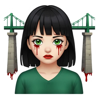 Guria com cabelo preto franjinha sangrando olhos verdes  fundo preto e um piercing bridgepiercing sticker