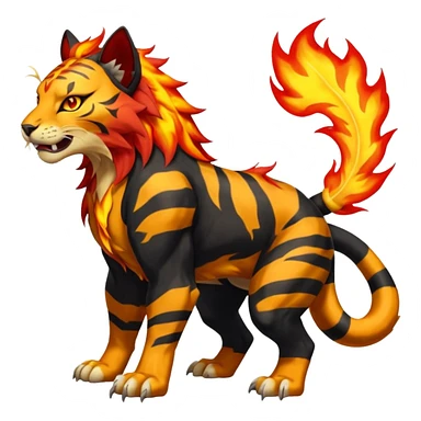 Volcanic Fiery Colorful exotic dark-colored, vibrant, golden, burning, badass, cool, realistic Pyroar-Torracat-Luxray-Tigress-Tiger-Liger-Hybrid-Fakemon-Creature (full body) sticker