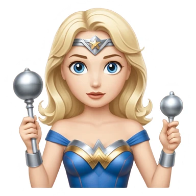 Blonde blue eyes Wonder Woman holding bell and short white orchestra conductor’s baton  sticker