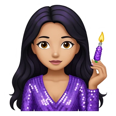 Esther from The Bible with long black hair, lavender sequin outfit sticker