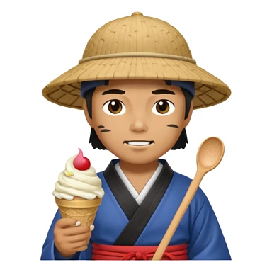 SAMURAI WARING SAMURAI CAP  EATING WITH ICECREAM sticker