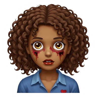 Faça uma garota zombie de cabelo cacheado castanho, olhos castanhos escuro e pele parda sticker