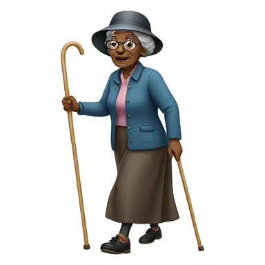 Black old lady walking with a cane sticker
