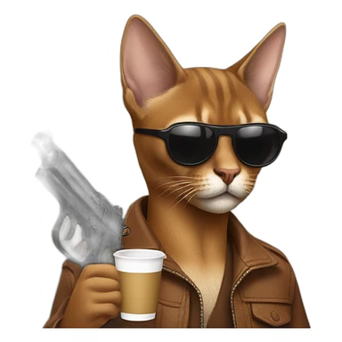 gangster-with-a-Abyssinian cat-gun-and-sunglasses-drinking-coffee sticker