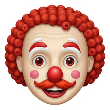 Classic clown — curly mustache, red nose sticker