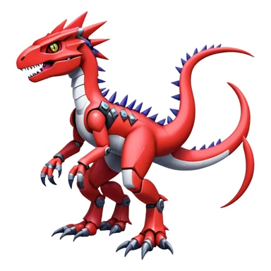 Spiky Cool Edgy Futuristic shiny colorful Digimon-Fakemon-Guilmon-Velociraptor-Mecha, full body, two legs sticker