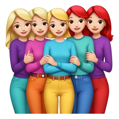 a group of girls, happy, stylish, Pinterest vibes, arms around each other, all look like they love Pinterest, apple emoji style sticker