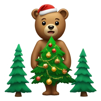 bear with christmas tree sticker