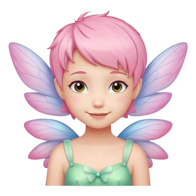 A tiny pastel fairy with pink short hair with glowing wings and a sweet smile  sticker