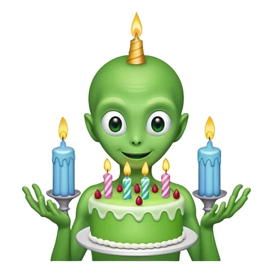 alien holding a birthday cake sticker
