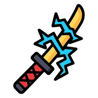 katana with blue lightning, dynamic energy, glowing blade, dramatic lighting, icon style sticker
