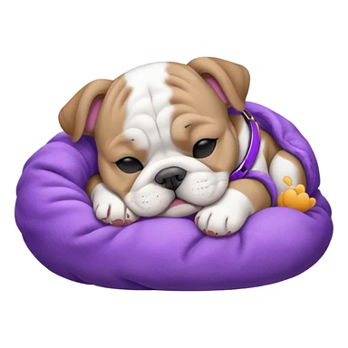 grey white bulldog puppy sleeping with a purple collar on sticker