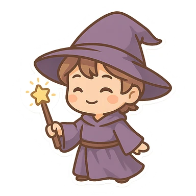 一位穿着紫色魔法袍的魔法师，拿着一个魔法杖 sticker