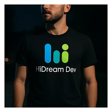 man wearing tshirt with this logo, dark night background with dim  sticker