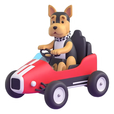 black and tan terrier driving a racecar sticker
