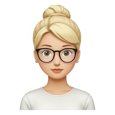 Blonde Women with Bun, Office Woman – tight blonde high bun, glasses, white blouse, confident look. sticker