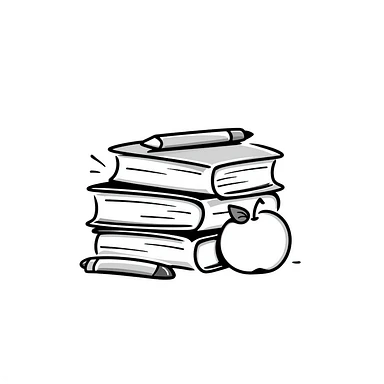 Stack of textbooks with pencil and apple sticker