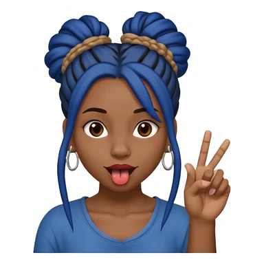 brown girl with dark blue dreads all in a bun with tongue out holding up middle finger sticker