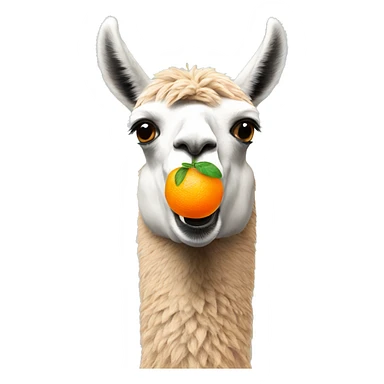 llama eating an orange sticker