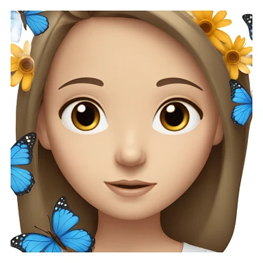 White girl with brown hair and blue eyes, flowers and butterflies  sticker