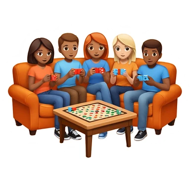 group of friends on couch playing a game couch should be dark orange sticker