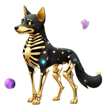 Black iridescent dog fox zombie skeleton gold mechanical nebula galaxy stars flowers fairy lights vintage sticker