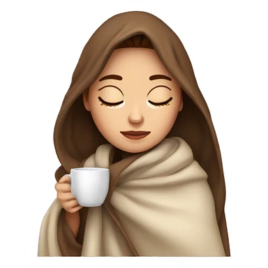 brown-haired girl inside a blanket sipping coffee eyes closed sticker