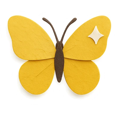 yellow butterfly with shine, paper craft style sticker