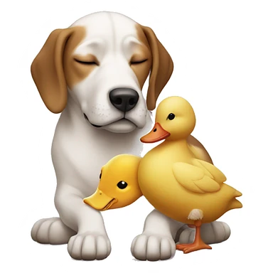 A dog with a duck sleeping together sticker