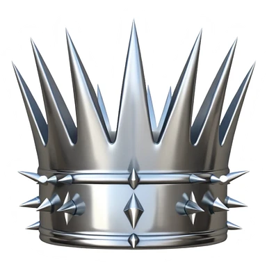 A spiked crown emoji made of silver chrome, sharp yet rounded metallic spikes, glossy reflections, aggressive luxury swag aesthetic, iOS emoji style, centered, clean white background sticker