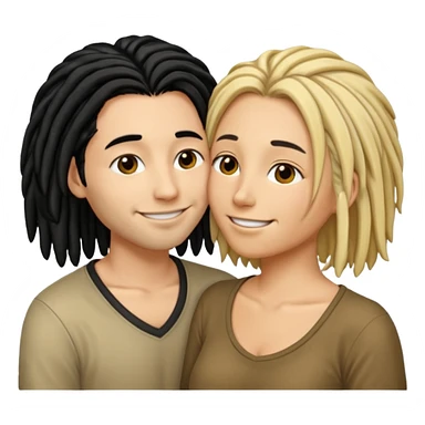 emoticon bacio tra coppia donna capelli neri con dread e uomo biondo capelli corti sticker