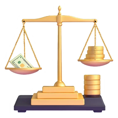 gold scale with money on one side and beauty products on the other sticker