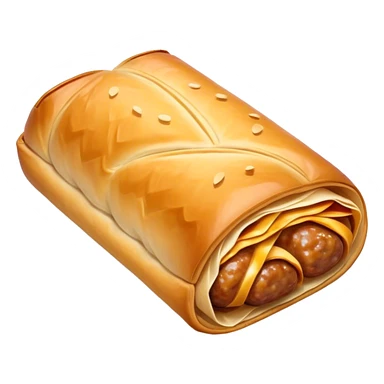 cinematic-realistic-sausage-roll-dish-emoji,-depicted-with-a-crisp,-golden-pastry-wrapped-around-flavorful-sausage,-rendered-with-detailed-textures-wrapped ina. plastic wrapper unrapped - and-appetizing-lighting sticker